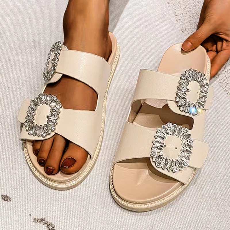 Comelyy Buckle Rhinestone Beach Sandals