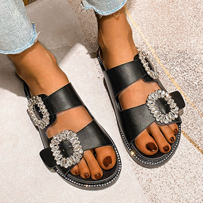 Comelyy Buckle Rhinestone Beach Sandals