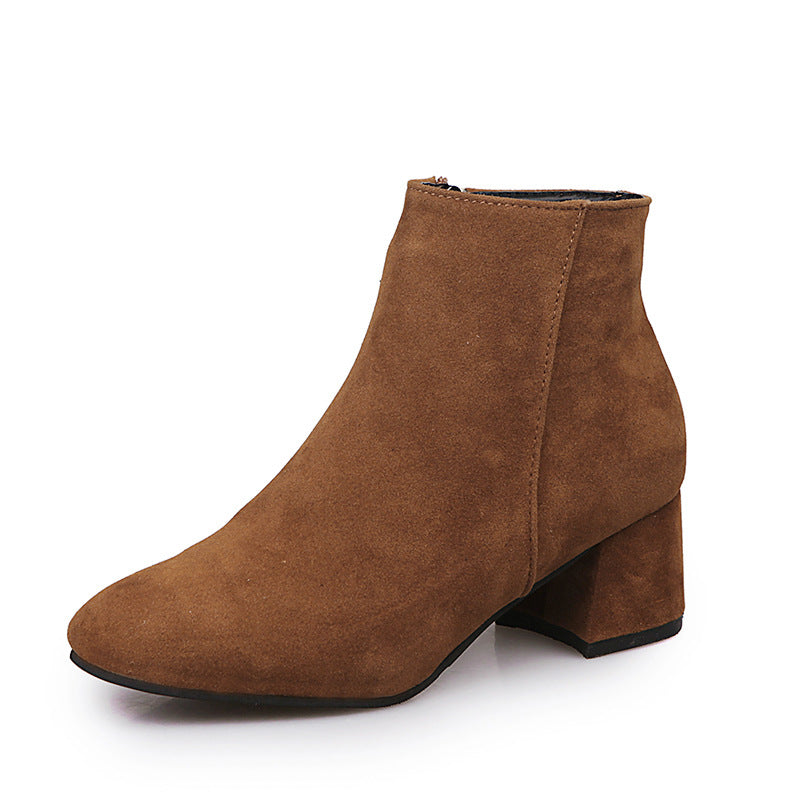 Comelyy Fashionable Pointed Toe Frosted Suede Chunky Heel Boots