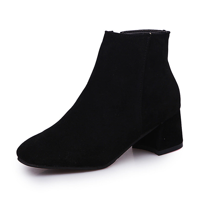 Comelyy Fashionable Pointed Toe Frosted Suede Chunky Heel Boots