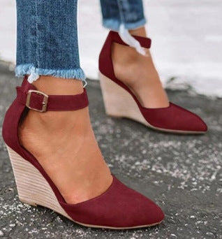 Comelyy Women's wedge heel belt buckle sandals