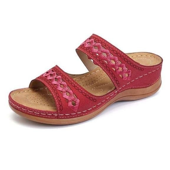 Uniqcomfytm Premium Arch Support Orthopedic Faux Leather Embroidery Women Sandals