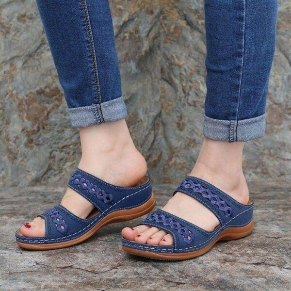 Uniqcomfytm Premium Arch Support Orthopedic Faux Leather Embroidery Women Sandals