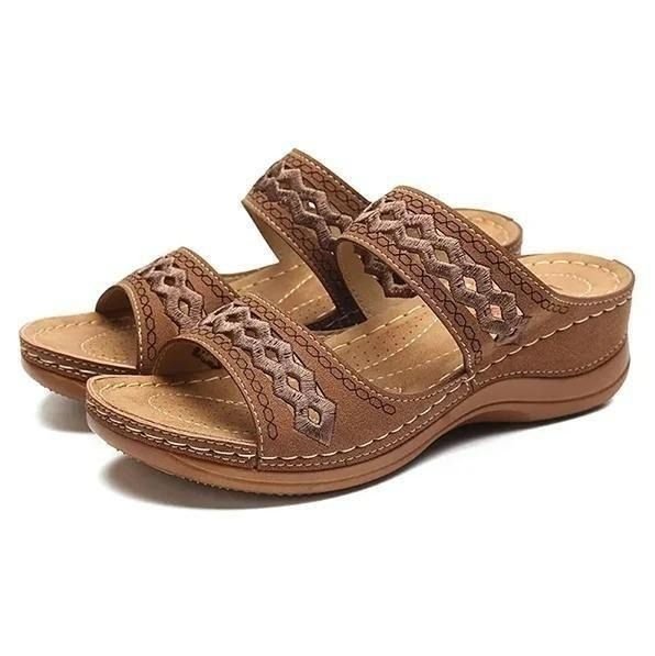 Uniqcomfytm Premium Arch Support Orthopedic Faux Leather Embroidery Women Sandals