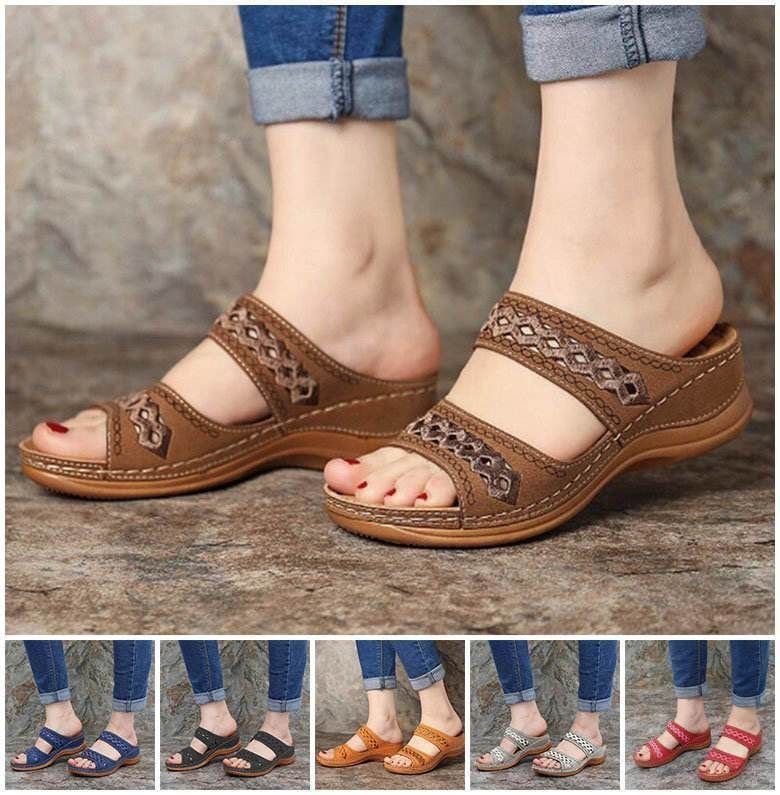 Uniqcomfytm Premium Arch Support Orthopedic Faux Leather Embroidery Women Sandals