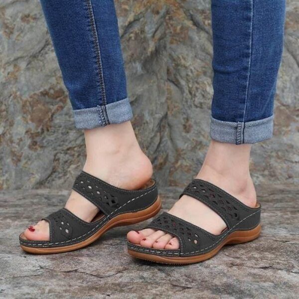 Uniqcomfytm Premium Arch Support Orthopedic Faux Leather Embroidery Women Sandals