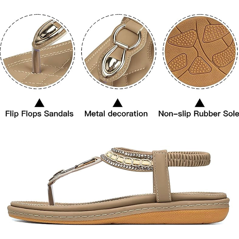 Comelyy Womens Sandals Beach Beach Rhinestone Flats