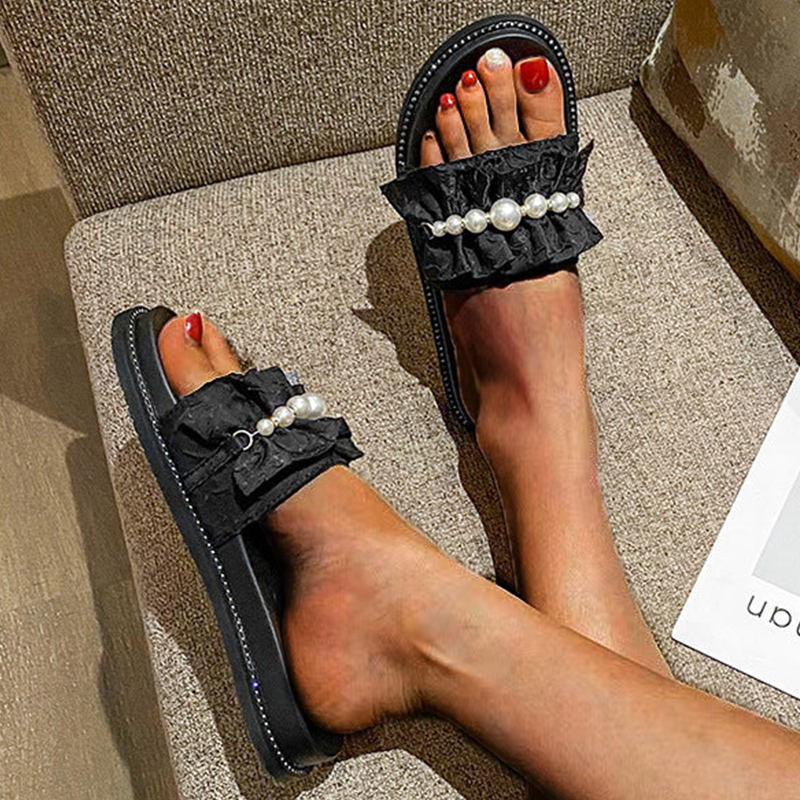 Comelyy Fold Pearl Platform Slippers