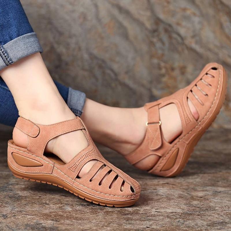 Soft Pu Leather Closed Toe Vintage Anti Slip Sandals