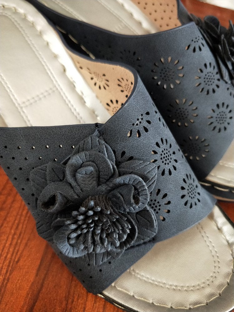 Comelyy Womens Shoes 2023 Summer Large Size Wedge Casual Flower Outer Wear Slippers Female Slipper
