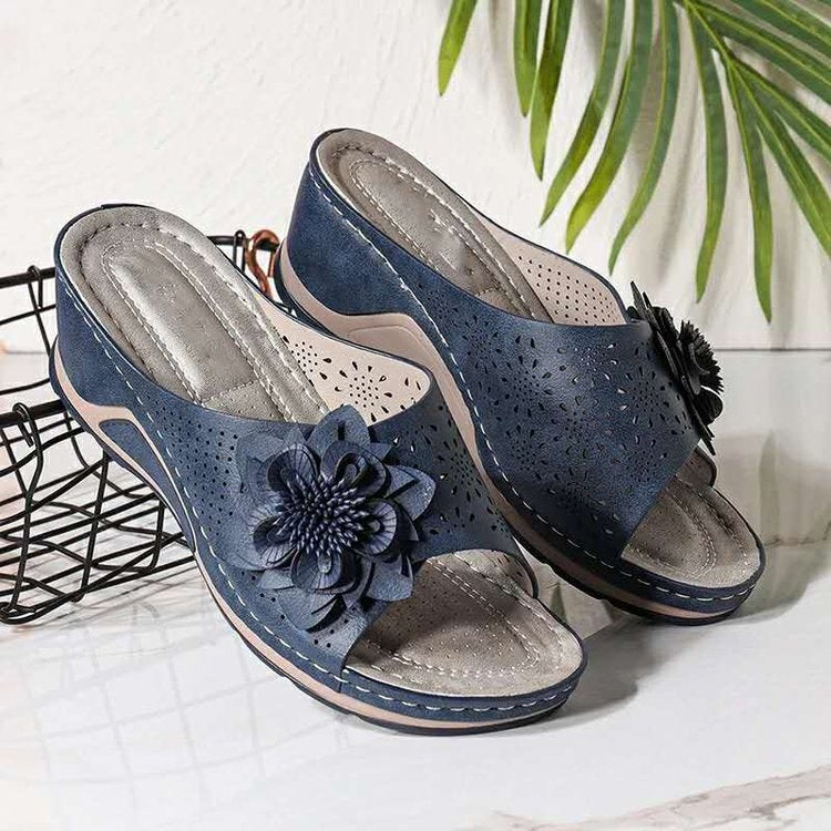 Comelyy Womens Shoes 2023 Summer Large Size Wedge Casual Flower Outer Wear Slippers Female Slipper