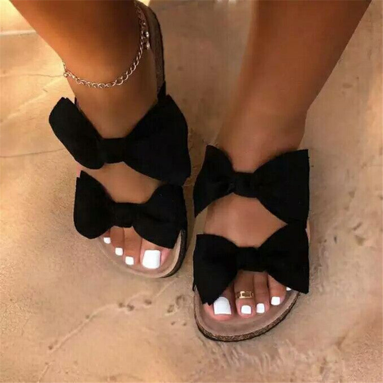 Comelyy Spring And Summer New Womens Outerwear Bowknot Flat Sandals And Slippers