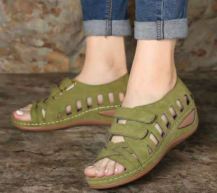 European And American Sandals 2023 New Wedge Heel Hollow Roman Fish Mouth Womens Sandals