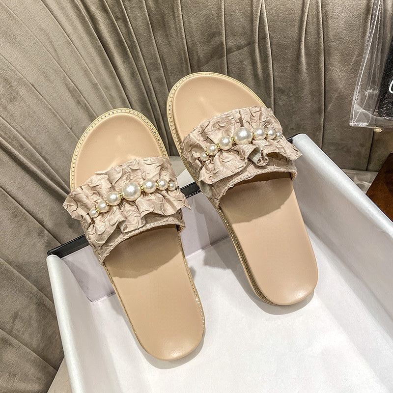 Comelyy Fold Pearl Platform Slippers