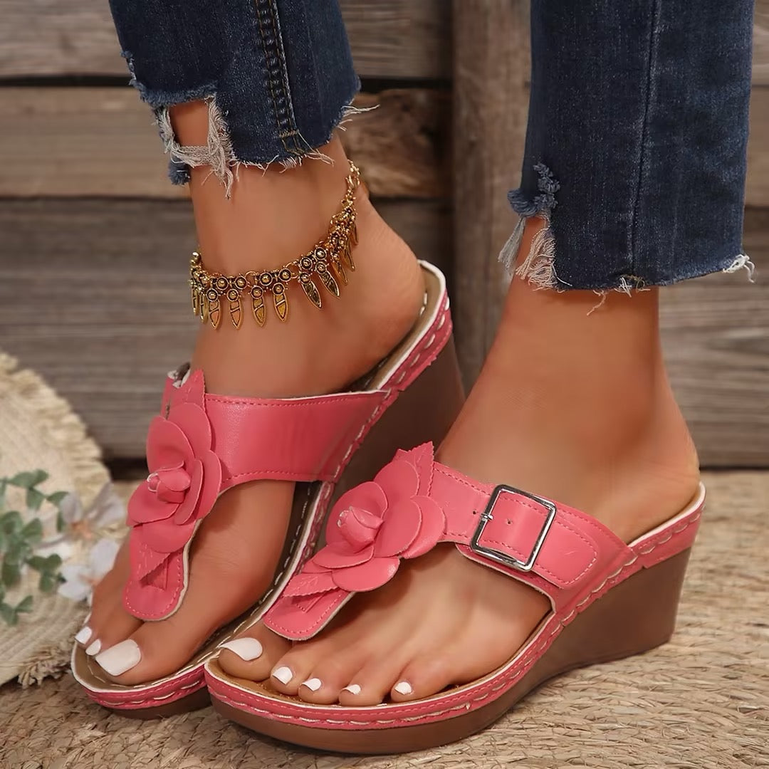 Comelyy Floral Platform Thong Beach Slides Sandals