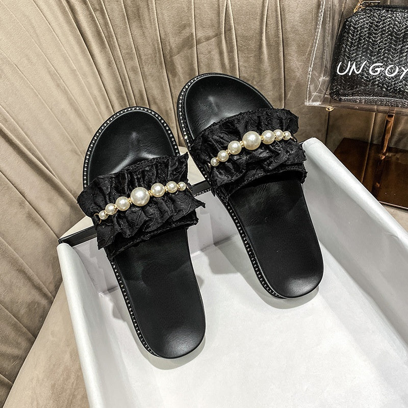 Comelyy Fold Pearl Platform Slippers