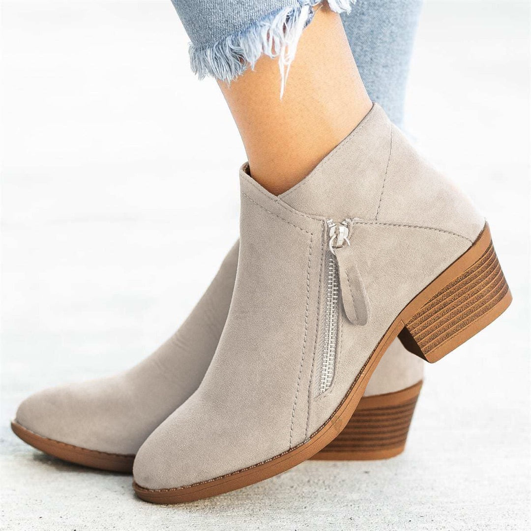 Comelyy Side Zip Chunky Heel Ankle Boots