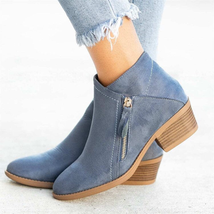 Comelyy Side Zip Chunky Heel Ankle Boots