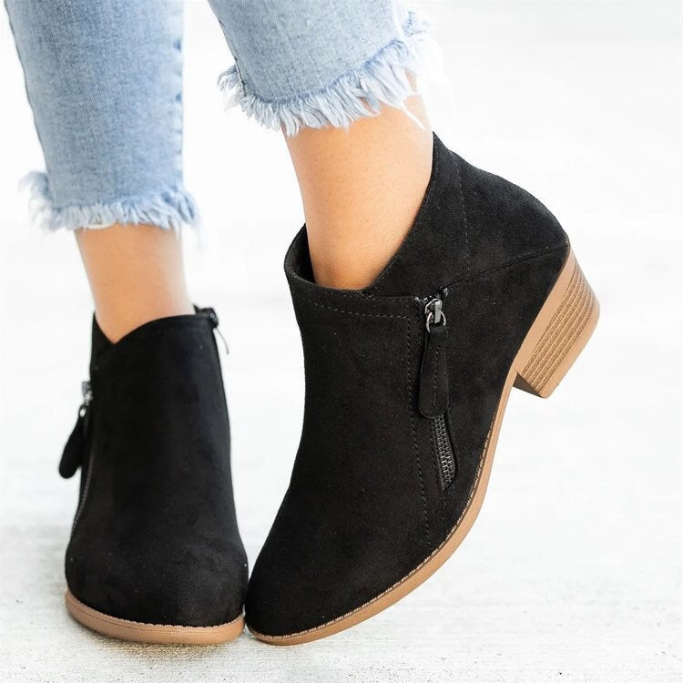 Comelyy Side Zip Chunky Heel Ankle Boots