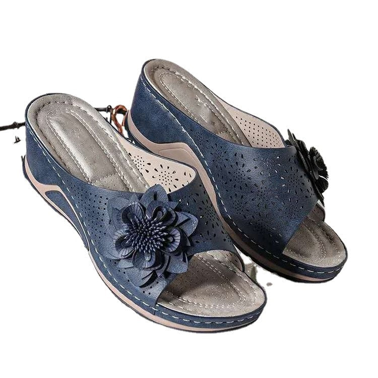 Comelyy Womens Shoes 2023 Summer Large Size Wedge Casual Flower Outer Wear Slippers Female Slipper
