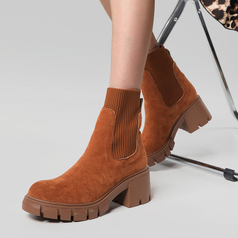 Comelyy Sock Boots Thick Heel Platform Martin Boots