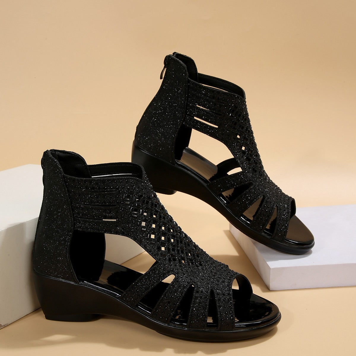 Comelyy Wedge Rhinestone Sandals