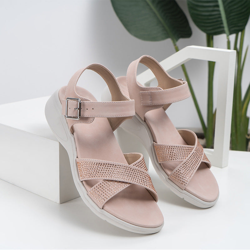 Comelyy Wedge Heel Soft Thick Bottom Rhinestone Sandals