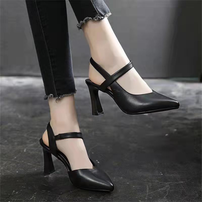 Comelyy Soft leather high heels women's 2023 summer new pointed all-match thick-heeled sandals