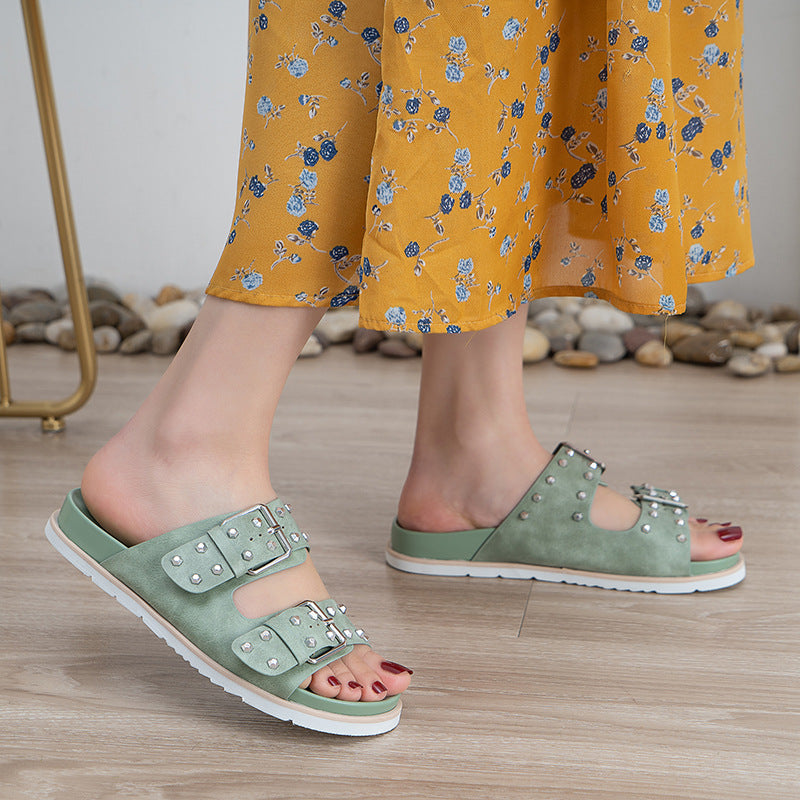 Comelyy Belt Buckle Flat Versatile Women Sandals
