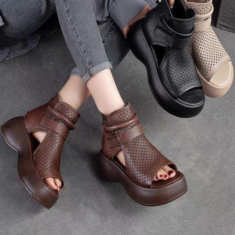 Comelyy Retro Sandals Hollow Breathable Thick Sole Comfortable Womens Shoes