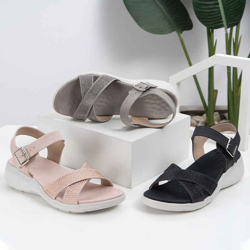 Comelyy Wedge Heel Soft Thick Bottom Rhinestone Sandals