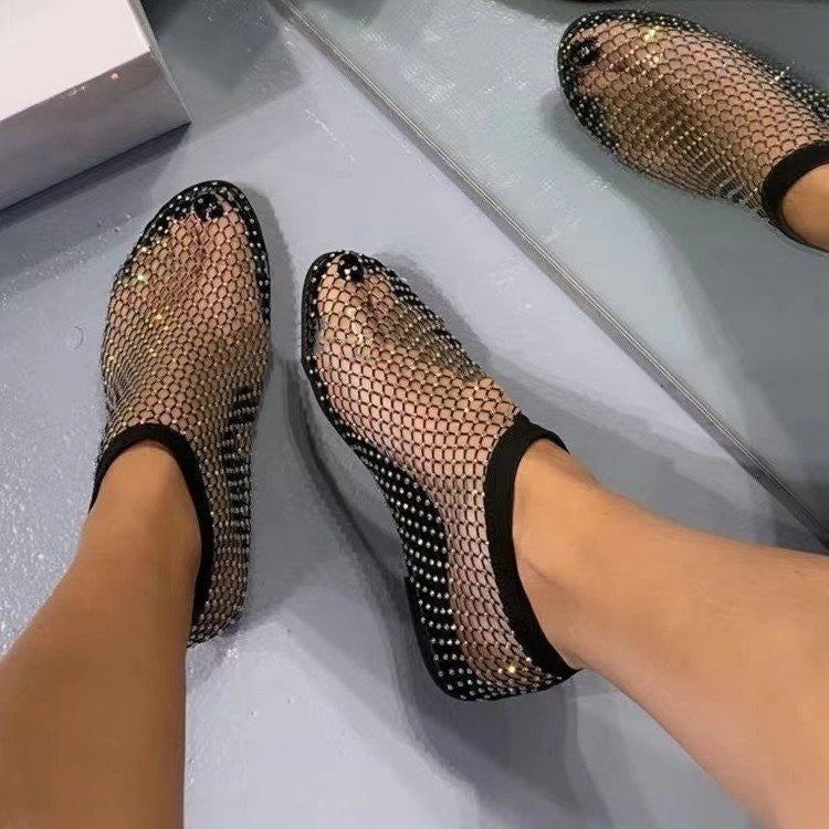 Comelyy Fish Mouth Sandals Stretch Fishnet Stockings Hollow Short