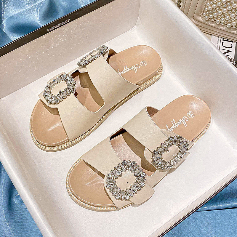 Comelyy Buckle Rhinestone Beach Sandals