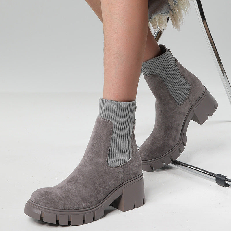 Comelyy Sock Boots Thick Heel Platform Martin Boots
