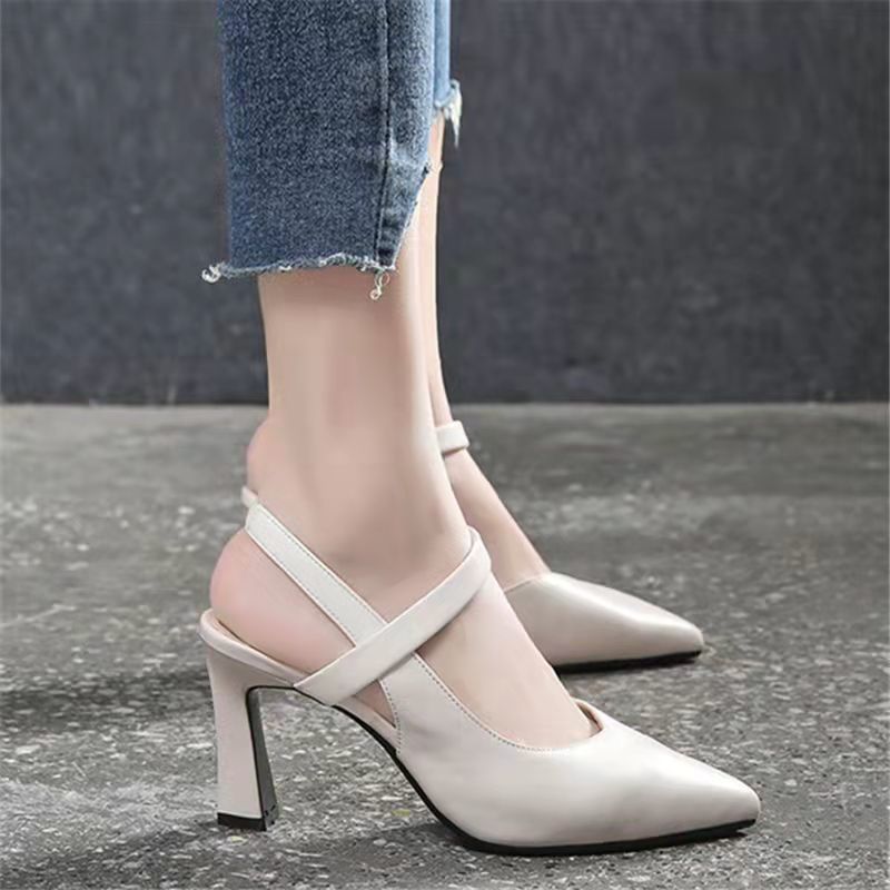 Comelyy Soft leather high heels women's 2023 summer new pointed all-match thick-heeled sandals