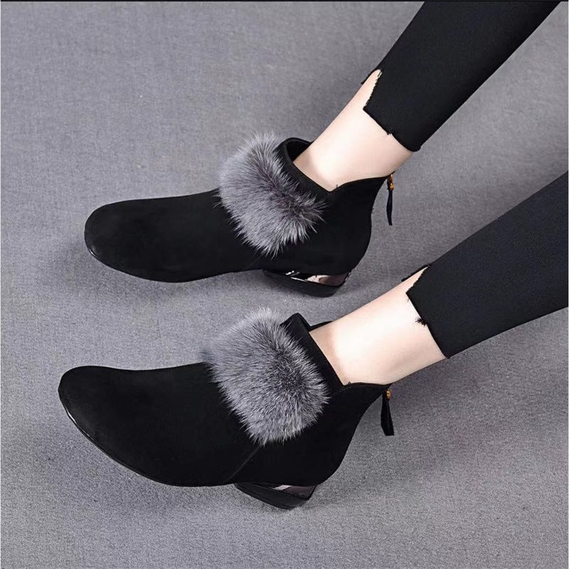 Comelyy Soft Leather Nubuck Short Boots With Round Toe Medium Heel And Velvet Low Top