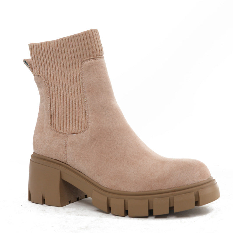 Comelyy Sock Boots Thick Heel Platform Martin Boots