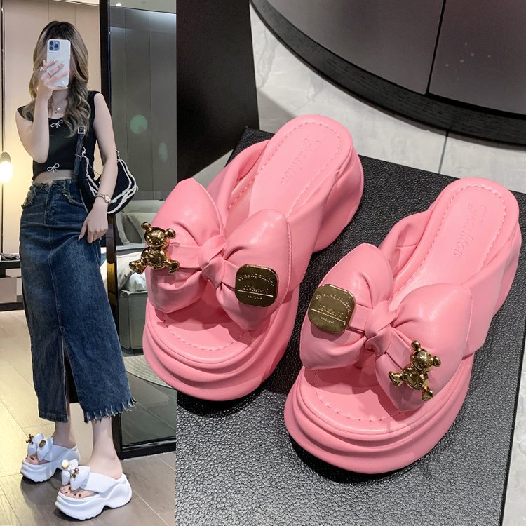 Comelyy Flip-flops platform slippers with bow