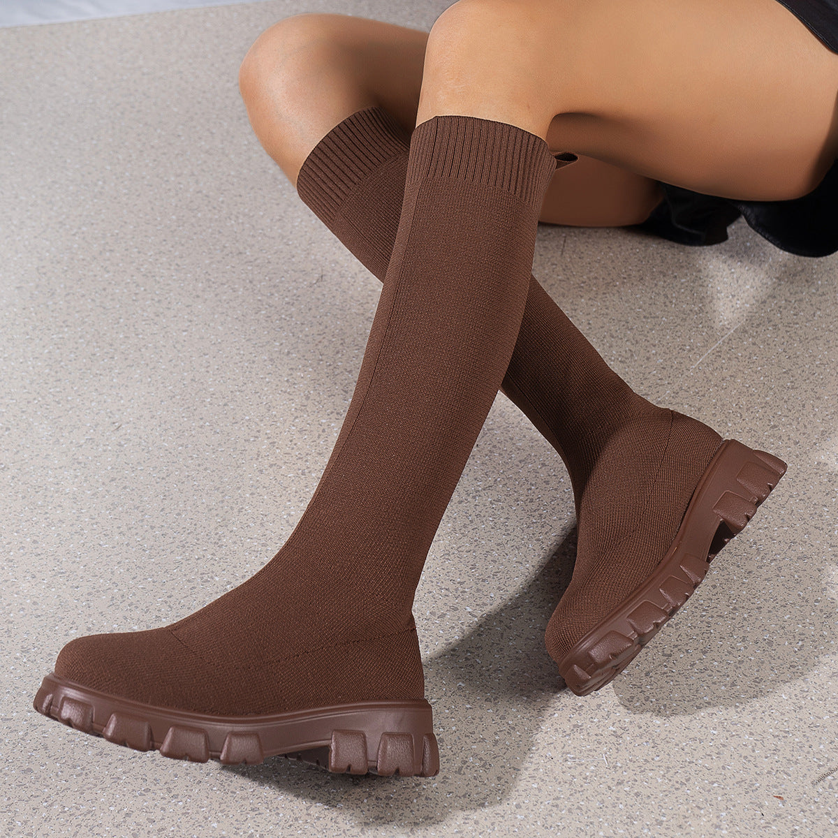 Comelyy Thick Soled Knitted Boots Over The Knee Boots