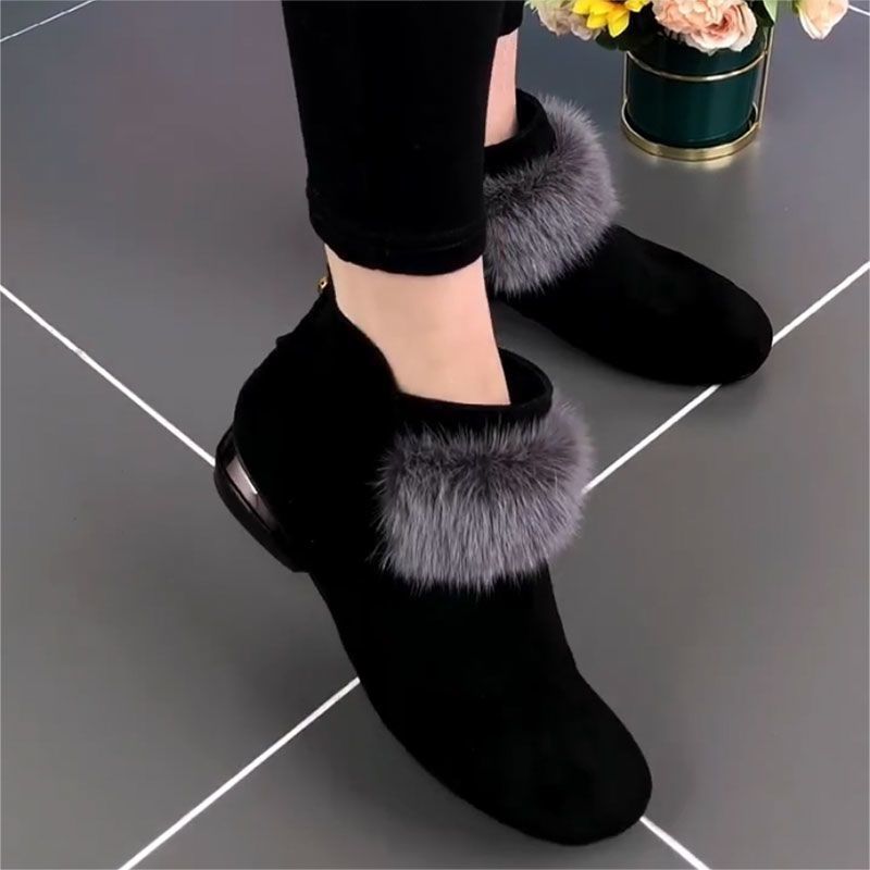 Comelyy Soft Leather Nubuck Short Boots With Round Toe Medium Heel And Velvet Low Top