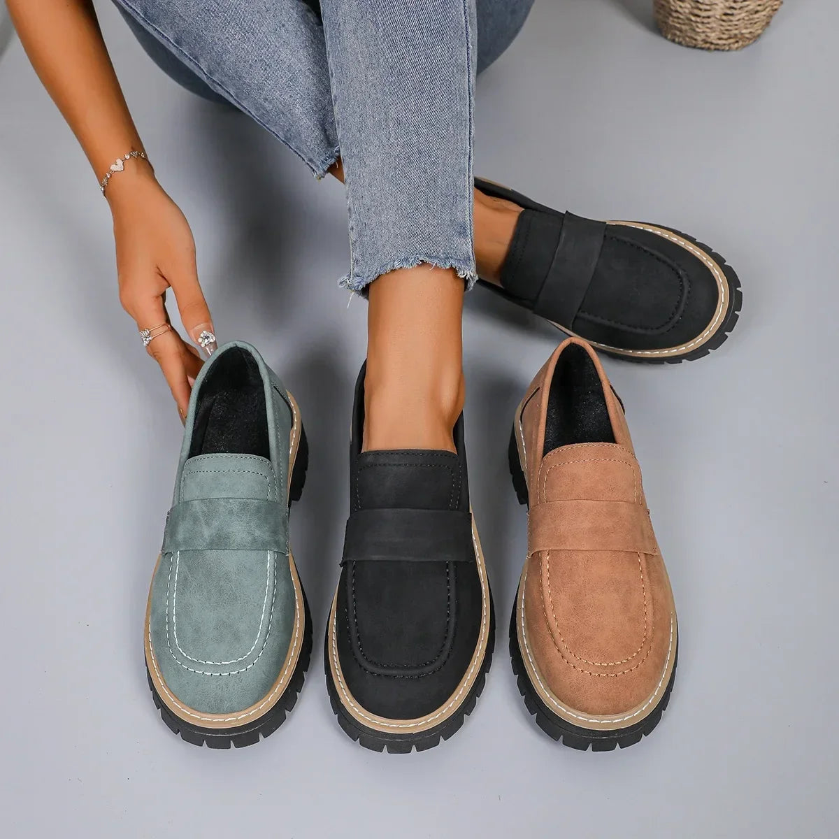 UrbanEase™ Women’s Chunky Platform Slip-On Loafers