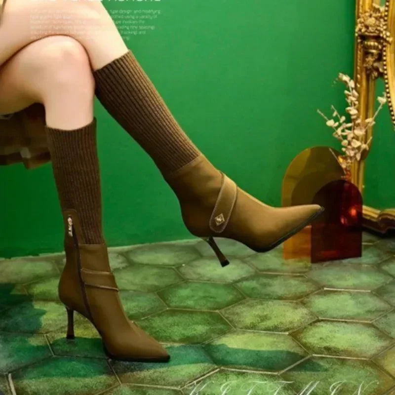 KnitGlam™ Long Pointed-Toe Stiletto Boots