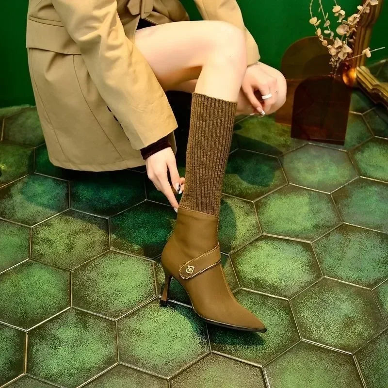 KnitGlam™ Long Pointed-Toe Stiletto Boots