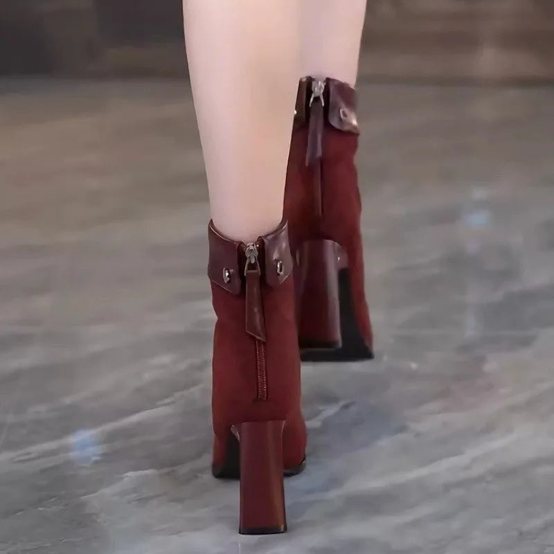 Veloure Women S Faux Suede High Heel Ankle Boots