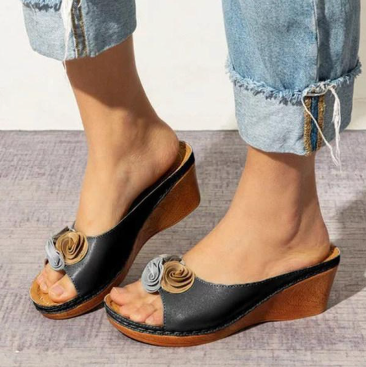 Comelyy Flower Sandals Platform Platform Wedge Heel Womens Slippers