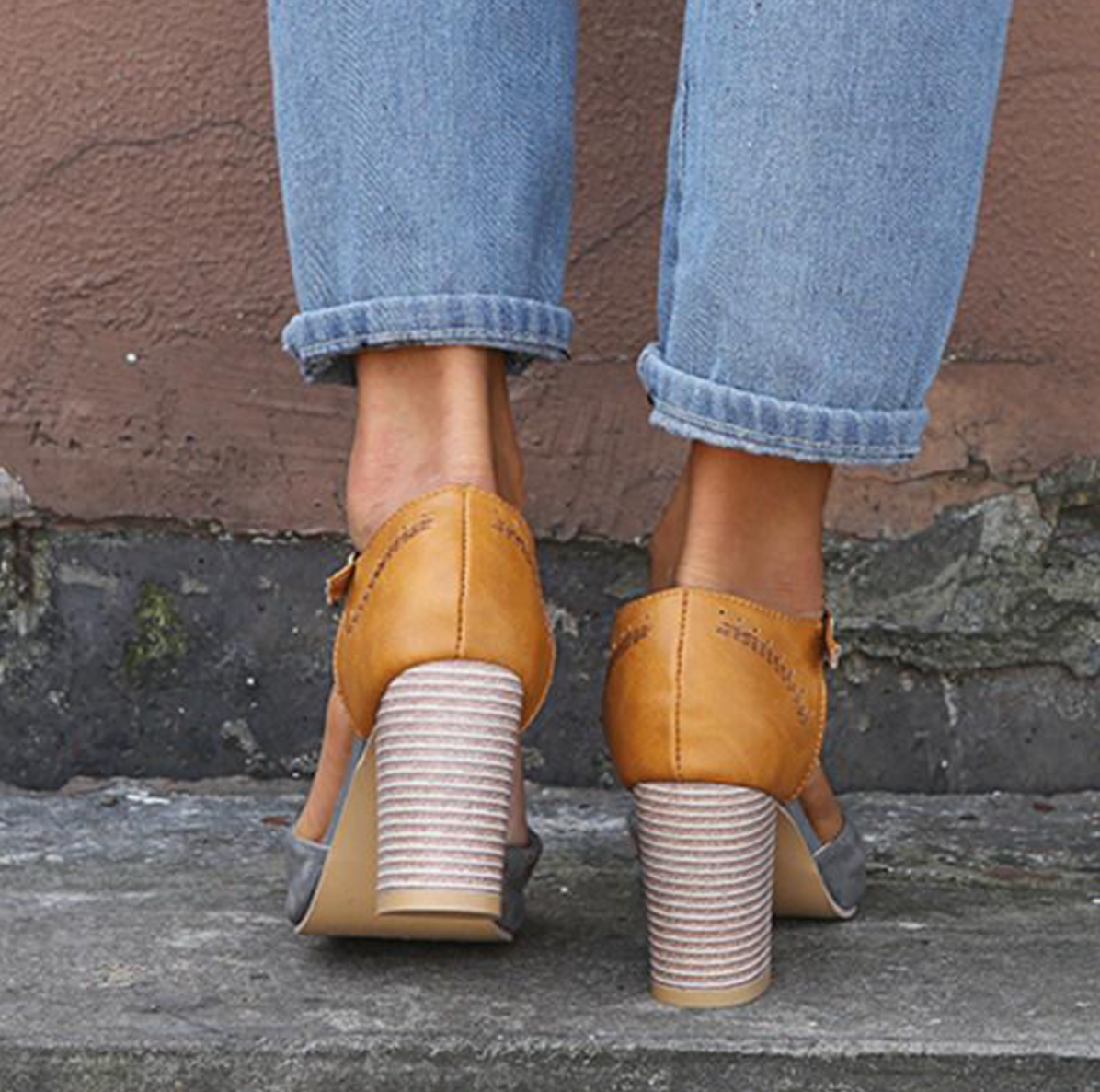 Comelyy Retro Round Toe Color Block T Buckle Womens Shoes