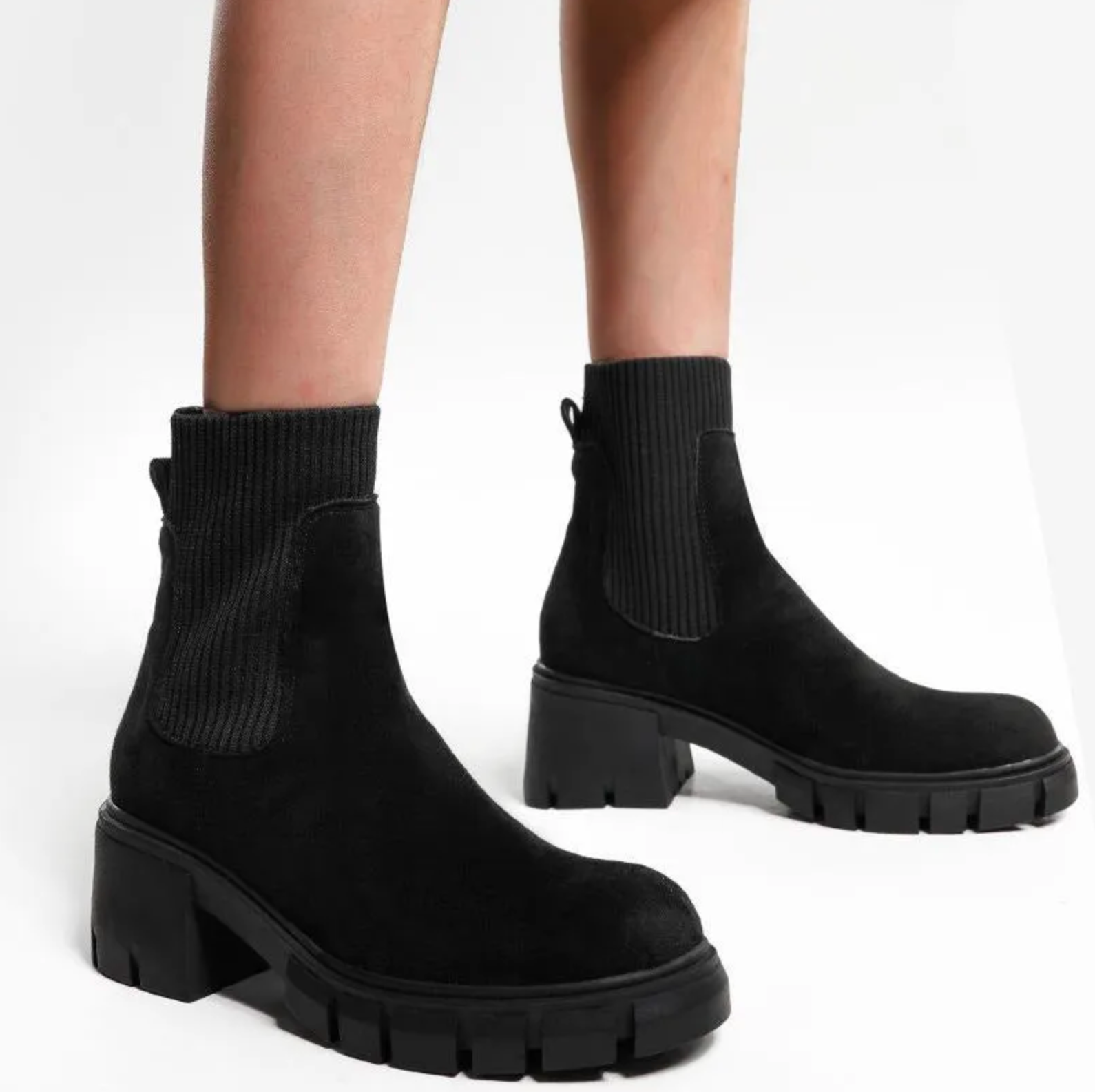 Comelyy Sock Boots Thick Heel Platform Martin Boots