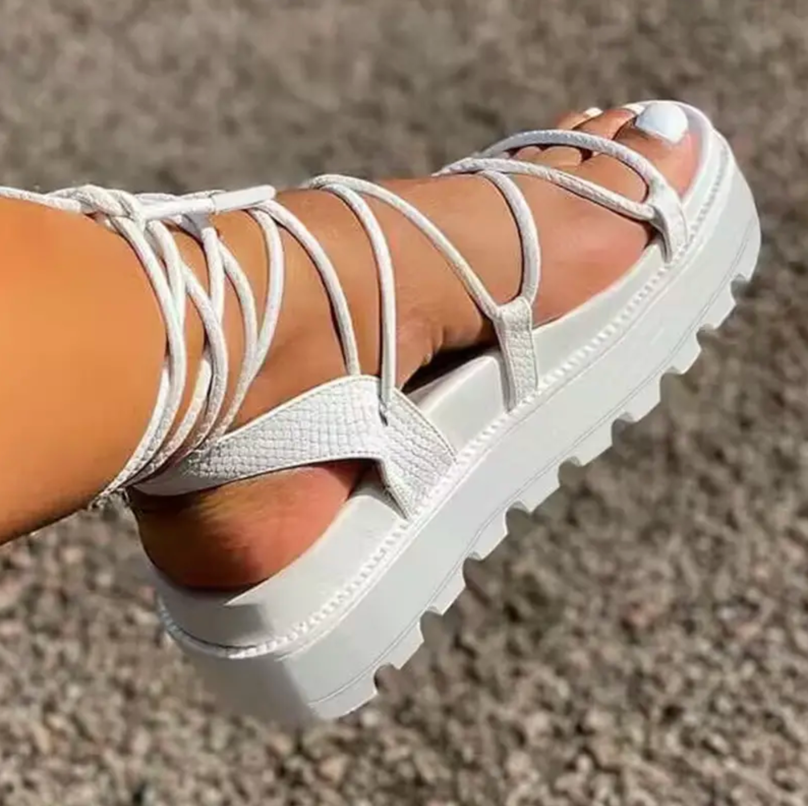 Comelyy Comfy Round Open Toe Lace Up Fashion Shoes