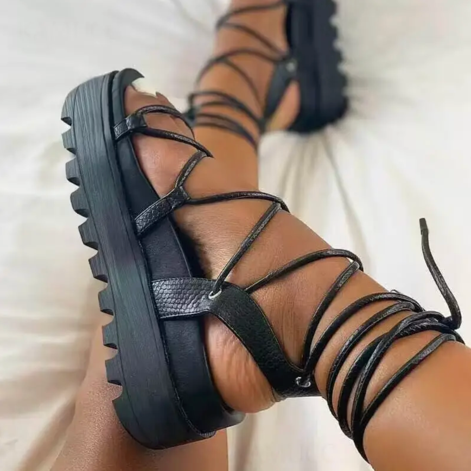 Comelyy Comfy Round Open Toe Lace Up Fashion Shoes