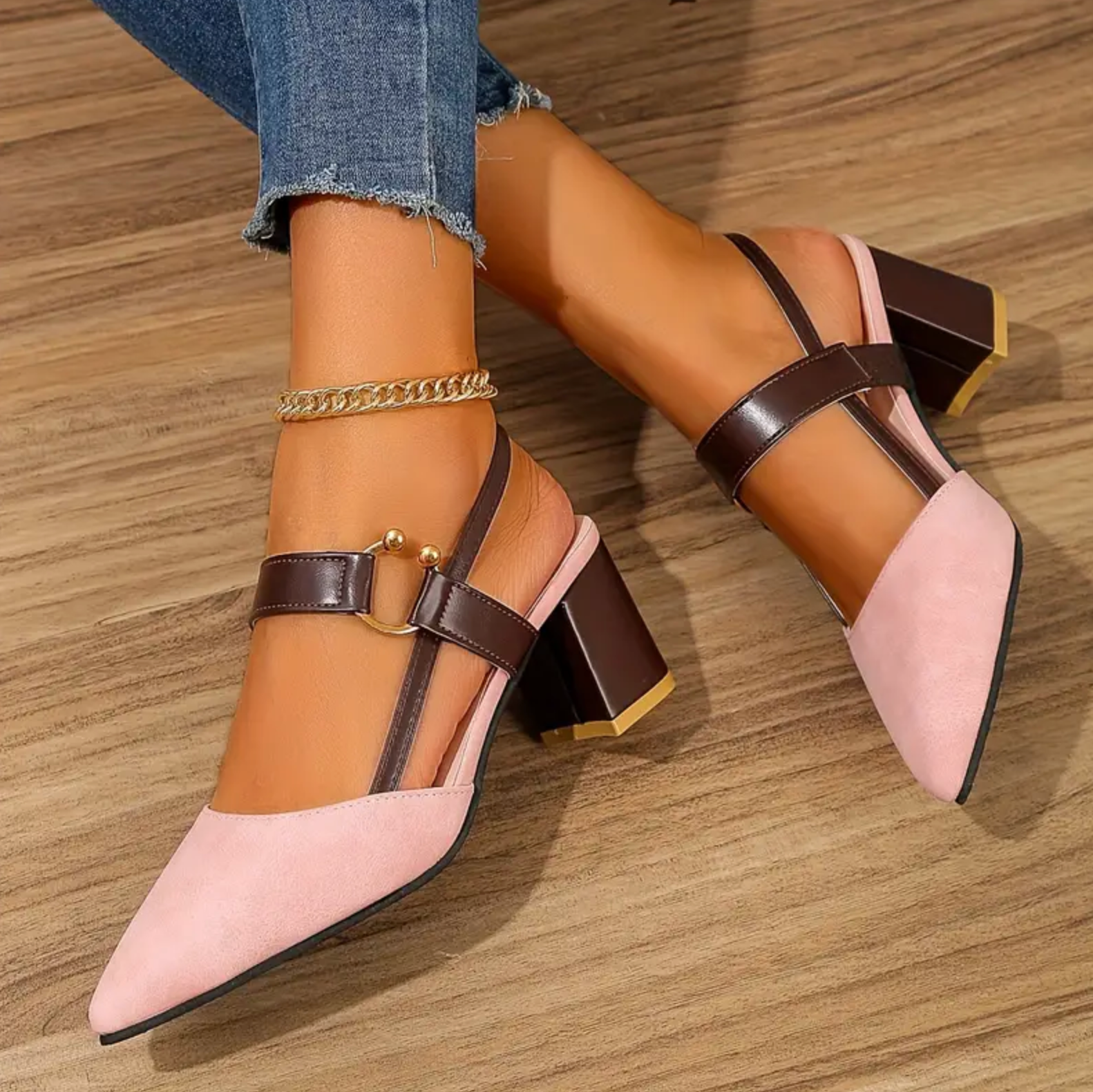 Comelyy pointed toe buckle strap Roman shallow mouth thick heel high heels Sandals